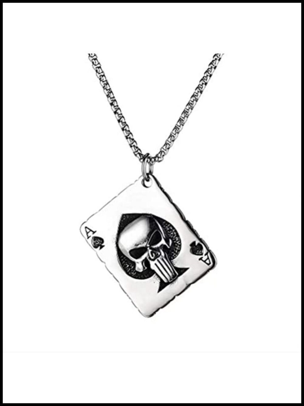 Stainless Steel Ace of Spades Skull Pendant Necklace Hip Hop Biker